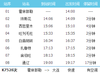 霍林河至通辽火车实时动态更新